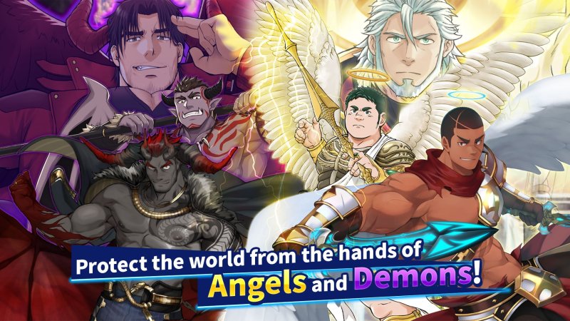 Illustrated angelic and demonic male RPG characters — Crave Saga X - Master of Bonds screenshot.