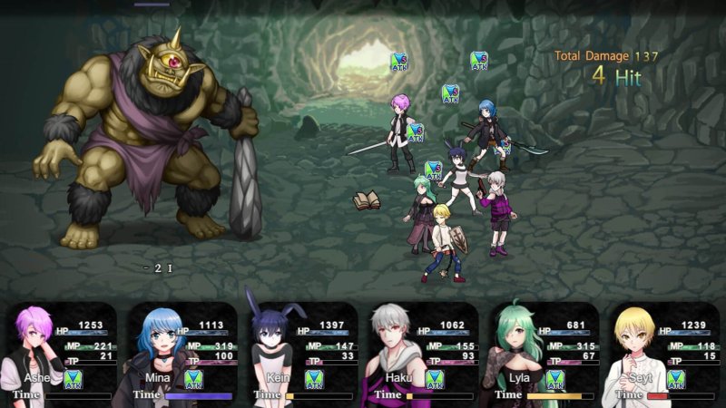 Top-down fantasy RPG battle with party icons and enemy boss — Euclyca screenshot.