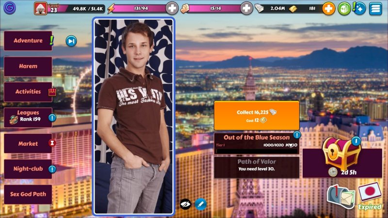Male performer profile and activity screen — Gay Pornstar Harem screenshot.