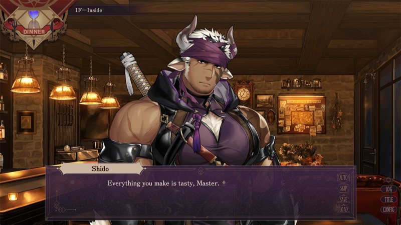 Fantasy tavern owner speaking to an armored anthropomorphic character — Norn's Dine screenshot.