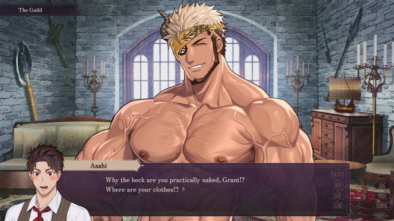 Muscular adult warrior portrait during fantasy game dialogue — Norn's Dine screenshot.