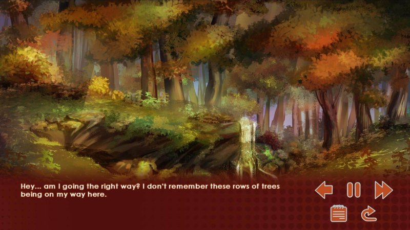 Painted forest landscape used as a story background — Run, Kitty! Special Edition screenshot.