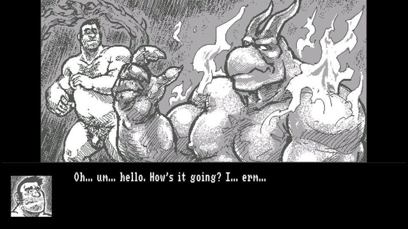 Illustrated fantasy town passage and dialogue panel — See No Evil screenshot.