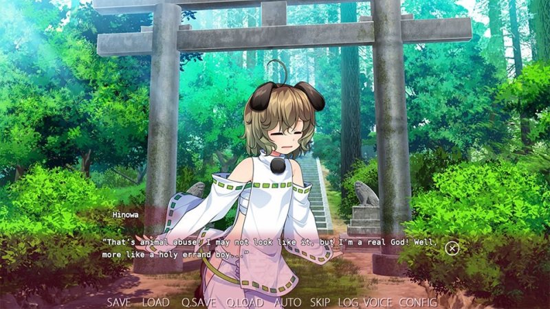 Shrine courtyard and visual-novel character sprite — Trap Shrine screenshot.